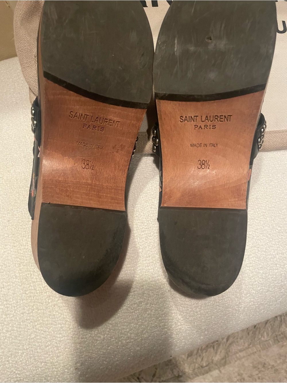 Saint Laurent Black Floral Leather Studded Mule Clogs - Picture 3 of 3